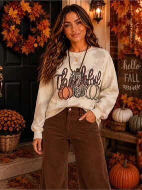 BRAND NEW WITH TAGS Bleached Thankful Pumpkin Sweatshirt – Fall Graphic Crewneck